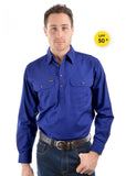 HARD SLOG MENS Half Placket Light Cotton Shirt L/S | Royal Blue