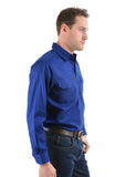 HARD SLOG MENS Half Placket Light Cotton Shirt L/S | Royal Blue