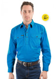 HARD SLOG MENS Half Placket Light Cotton Shirt L/S | Bright Blue