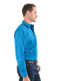 HARD SLOG MENS Half Placket Light Cotton Shirt L/S | Bright Blue