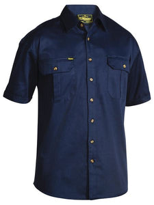 BISLEY OPEN Front Cotton Drill Shirt S/S | Navy