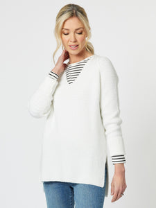 Kaitlyn V Neck Knit | White