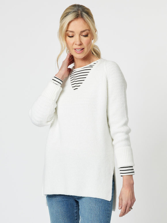 Kaitlyn V Neck Knit | White