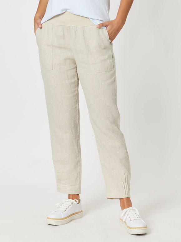 GORDON SMITH Rib Waist Linen Pant - Natura