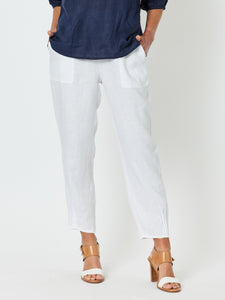 GORDON SMITH Rib Waist Linen Pant WHITE