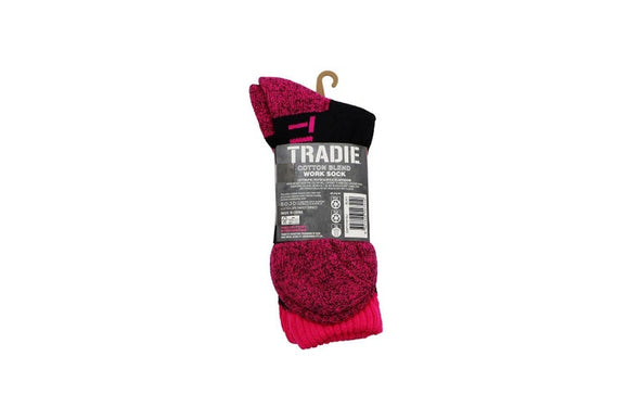 TRADIE LADY | Ladies Tradie 3 Pairs Cotton Blend Work Boot Socks Black & Pink (1SJ)