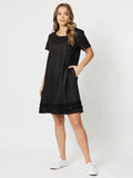 Ruffle Hem Linen Dress | Black