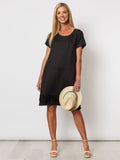 Ruffle Hem Linen Dress | Black