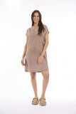 ORIENTIQUE | Linen Solid Dress Shift Cap Sleeve