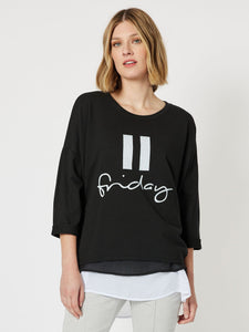 Pause Friday Relaxed 3/4 Sleeve Sweatshirt - Black