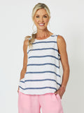 Stripe Button Back Tank Top - Indigo