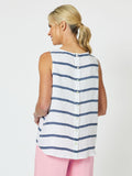 Stripe Button Back Tank Top - Indigo