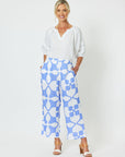 PANTILE PRINT WIDE LEG PANT - BLUE