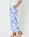 PANTILE PRINT WIDE LEG PANT - BLUE