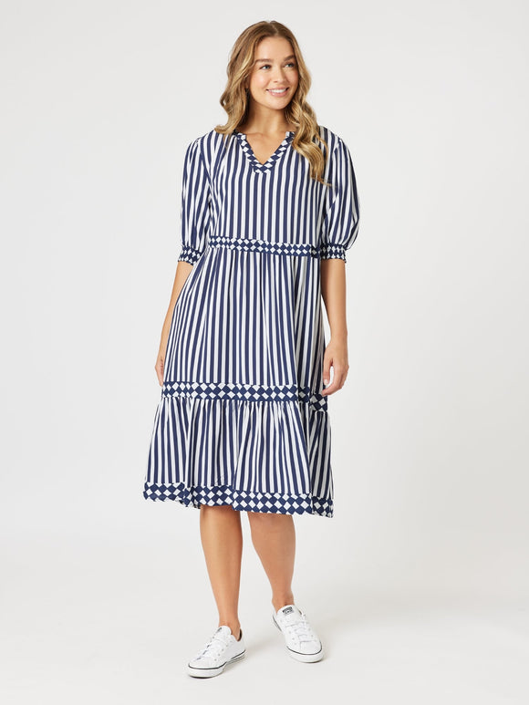 THREADZ | HARLEQUIN STRIPE TIER  DRESS