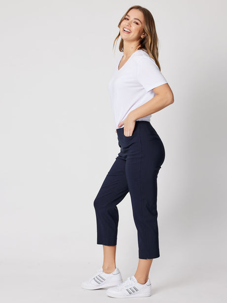 THREADZ|Zara Stretch Cropped Pull On Pant - Navy