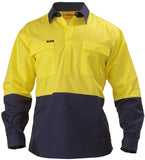 Bisley 2 Tone Closed Front Hi Vis Drill Shirt - Long Sleeve - Yellow/Navy (BSC6267)