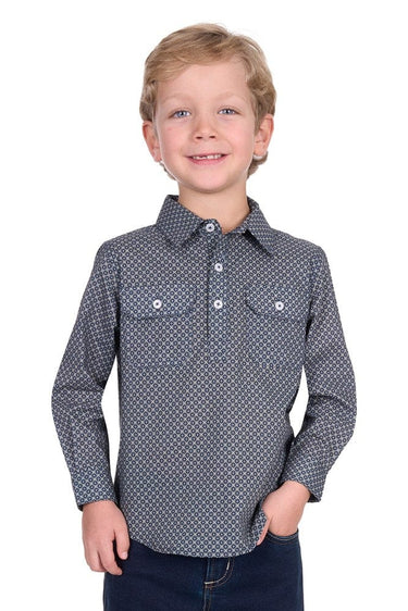 HARD SLOG KIDS THOMAS 1\2 PLACKT LONG SLEEVE SHIRT | NAVY\TAN