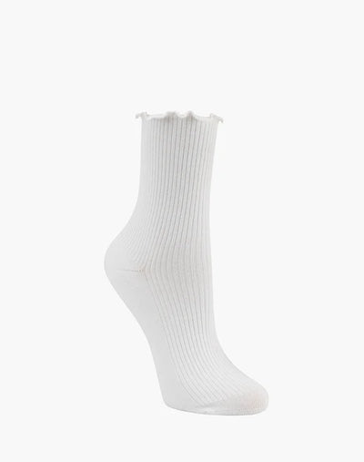 Pussyfoot Ribbed Frill Quarter Crew Women's Socks | WHITE