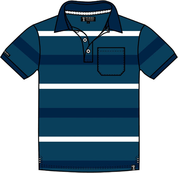 Mens Y/D Striped Pocket Polo | Teal-Navy-White