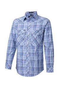 Pilbara Western Men's Snap Button L/S Shirt |BLUE/NAVY/WHITE