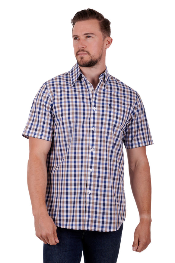 Mens Gorden S/S Shirt | Navy/Tan