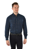 Glenn Cord Thermal Check Long Sleeve Shirt | Navy/Tan