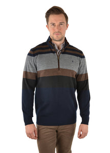 Merino Pheonix 1/4 Zip Rugby Jumper | Navy/Dark Tan