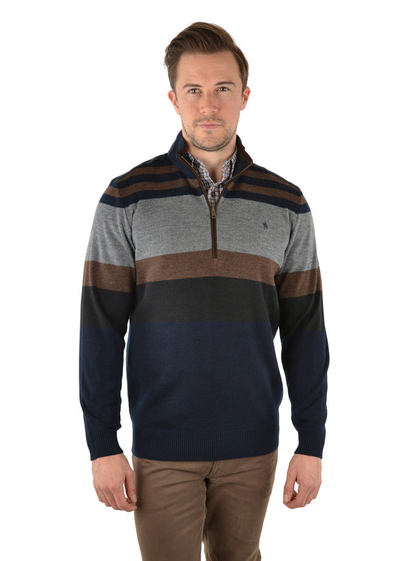 Merino Pheonix 1/4 Zip Rugby Jumper | Navy/Dark Tan