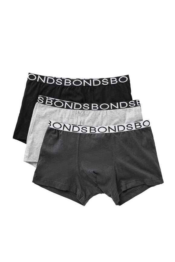 Bonds Boys Trunk 3 Pack | Black and Grey Scale