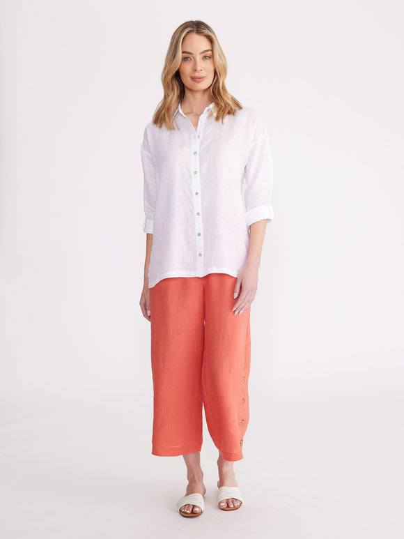 Relaxed Linen Ladies Shirt | White