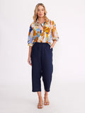 Washed Linen Cropped Pant - Navy