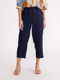 Washed Linen Cropped Pant - Navy