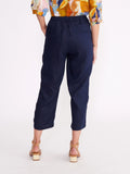 Washed Linen Cropped Pant - Navy