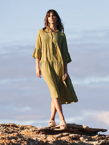 Yarra Trail Pintuck Dress OLIVINE