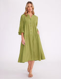 Yarra Trail Pintuck Dress OLIVINE