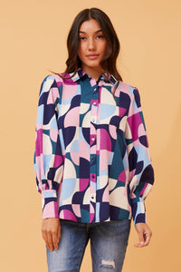 CKM Balloon Sleeve Shirt Geometric Print