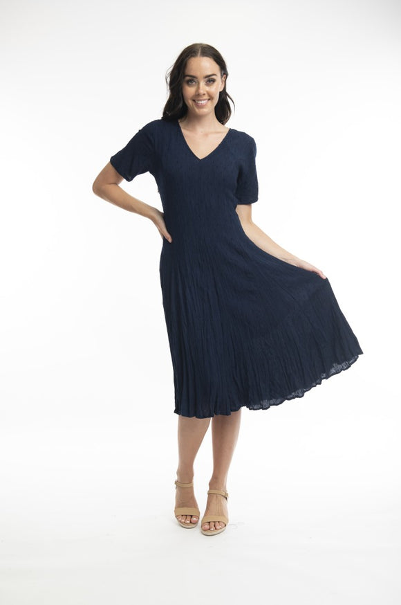 ESSENTIALS DRESS GODET SHORT SLEEVE | NAVY