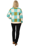 SOFT ROUND NECK CHECK KNIT SWEATER #5843 BLUE