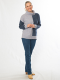 ROLL NECK PANEL CONTRAST KNIT SWEATER #5916 BLUE