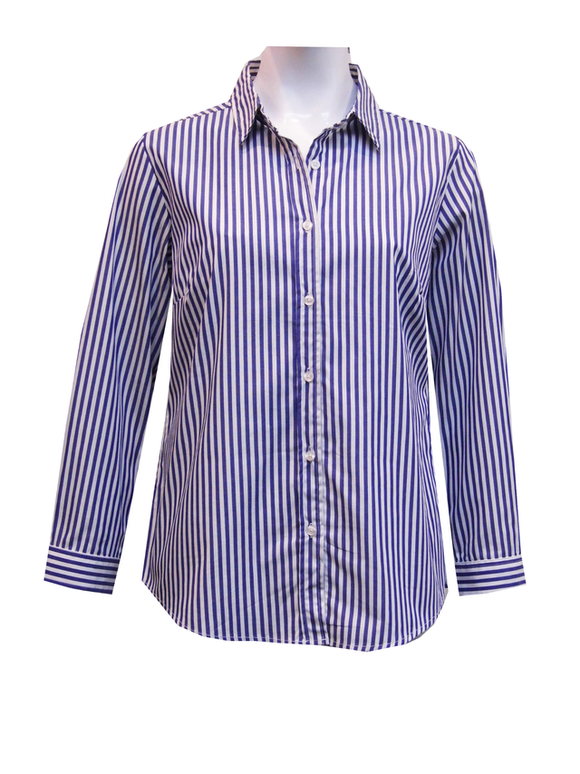 Striped Cotton Long Sleeve Shirt | Navy