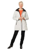 WATERPROOF THIGH LENGTH JACKET WITH REMOVABLE HOOD & GATHERED BACK WAISTBAND DETAIL #9006 - SILVER