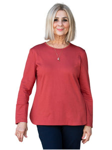 Long Sleeve Round Neck Plain Top | Cinnamon