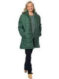 THIGH LENGTH QUILTED JACKET WITH HOOD #9620 FOREST