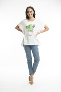 ORIENTIQUE-TEE EMBELLISHED CACTUS