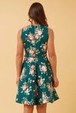 Tilly Floral Short Dress with Belt | Emerald