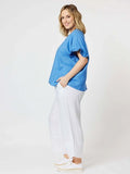 Clarity Frilled Sleeve Linen Top Blue