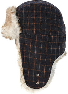 Check Flying Cap with Fur Lining | Navy