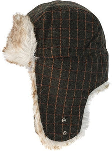 Check Flying Cap with Fur Lining | Olive