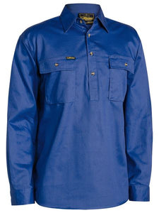 BISLEY Closed Front Cotton Drill Shirt L/S | Royal (BSC6433)